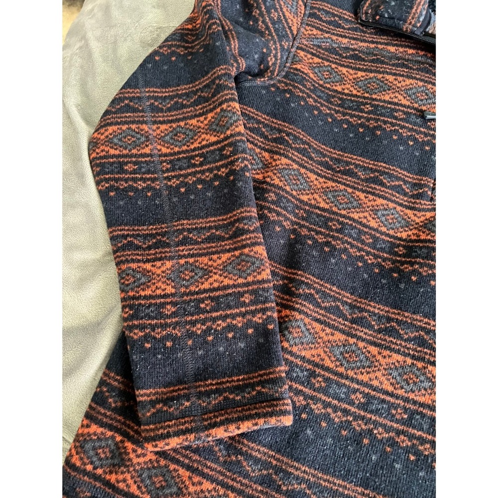The North Face Mens Fair Isle Fleece Quarter Zip Pullover Orange Navy Blue M - Picture 3 of 11